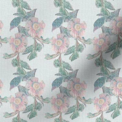 17-04C Distressed Antique Linen Floral Stripe || Flower pink jade green chambray french blue france