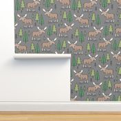 Forest Woodland Moose & Trees on Dark Grey