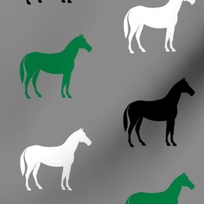 multi horses - green and black on grey farm collection