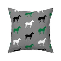 multi horses - green and black on grey farm collection