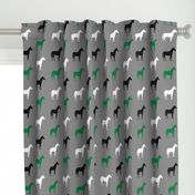 multi horses - green and black on grey farm collection