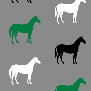 multi horses - green and black on grey farm collection