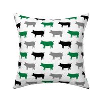 multi colored pigs - (green, black, grey) farm fabric