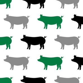 multi colored pigs - (green, black, grey) farm fabric