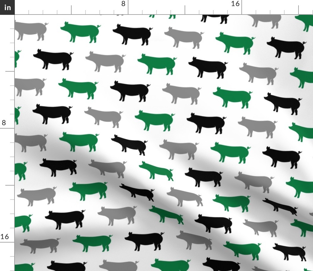 multi colored pigs - (green, black, grey) farm fabric