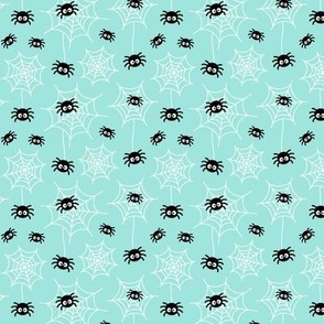tiny spiders and webs pastel teal » halloween