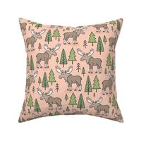 Forest Woodland Moose & Trees on Peach