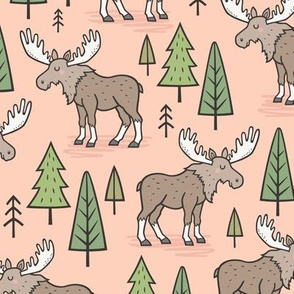 Forest Woodland Moose & Trees on Peach