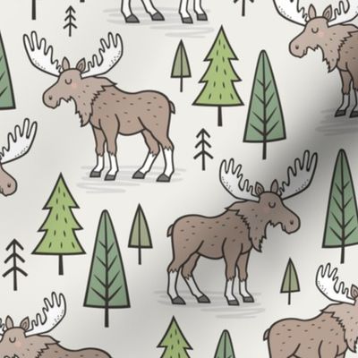Forest Woodland Moose & Trees on Cloud Grey