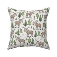 Forest Woodland Moose & Trees on Cloud Grey