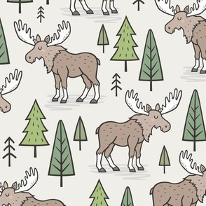 Forest Woodland Moose & Trees on Cloud Grey