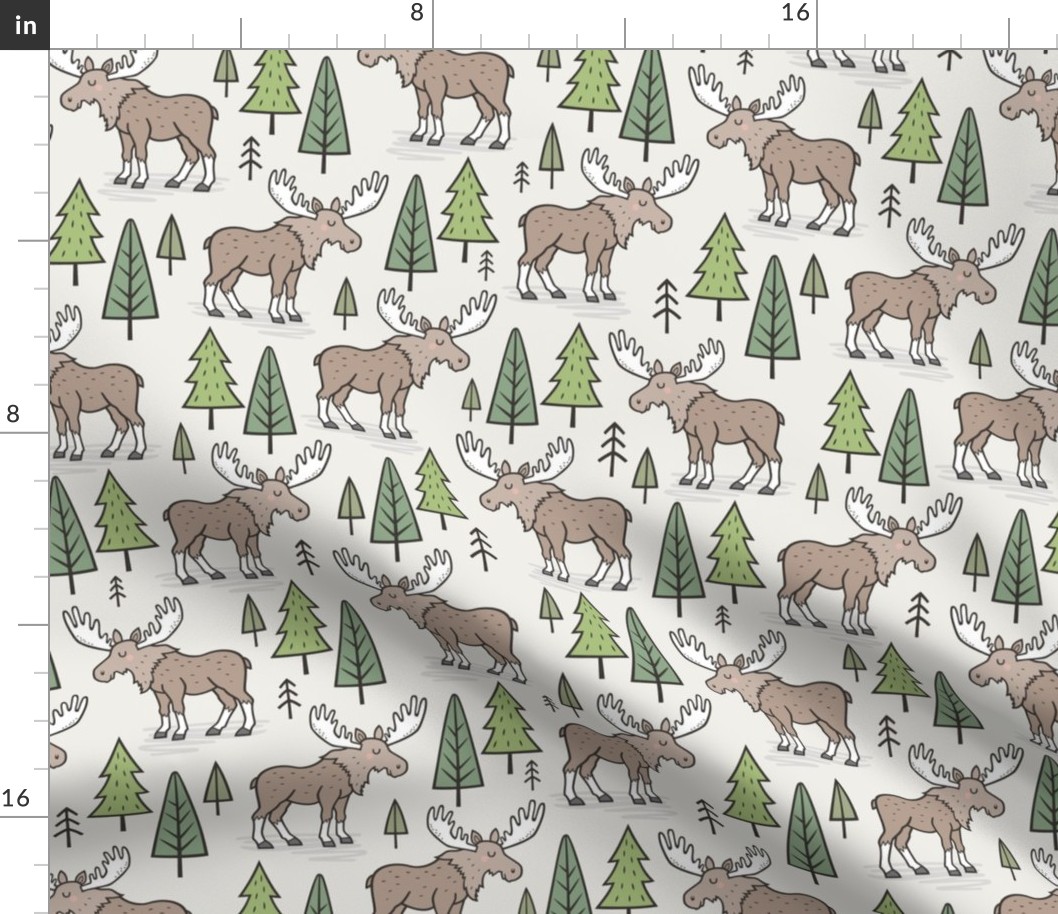 Forest Woodland Moose & Trees on Cloud Grey