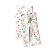 Sweet Deer & Fox - Coral Flowers Woodland Animals Baby Girl Nursery Bedding