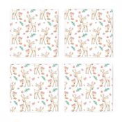 Sweet Deer & Fox - Coral Flowers Woodland Animals Baby Girl Nursery Bedding