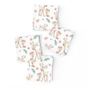 Sweet Deer & Fox - Coral Flowers Woodland Animals Baby Girl Nursery Bedding