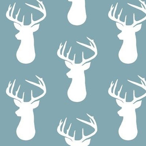 Blue Pond + White Deer Buck Silhouette  – Woodland Baby Nursery Bedding