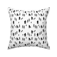 Sasquatch forest mythical animal fabric black and white