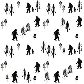 Sasquatch forest mythical animal fabric black and white