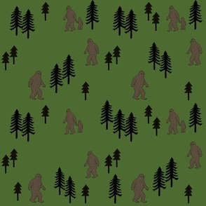 Sasquatch forest mythical animal fabric green