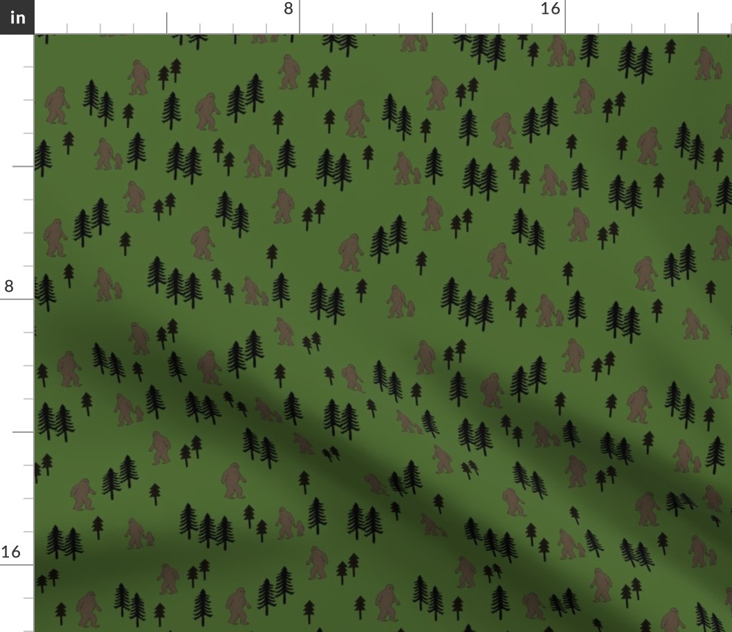 Sasquatch forest mythical animal fabric green