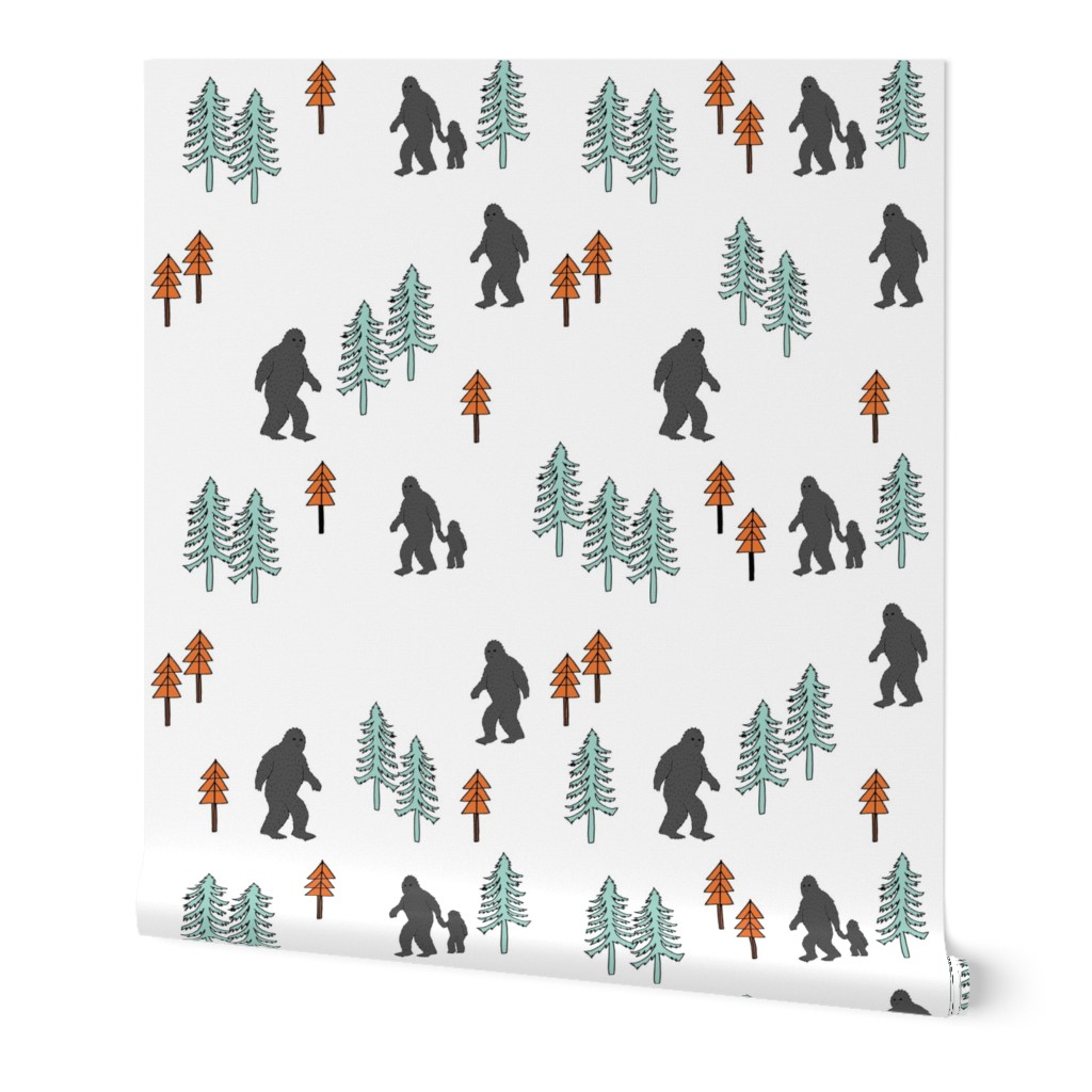 Sasquatch forest mythical animal fabric orange_mint_grey