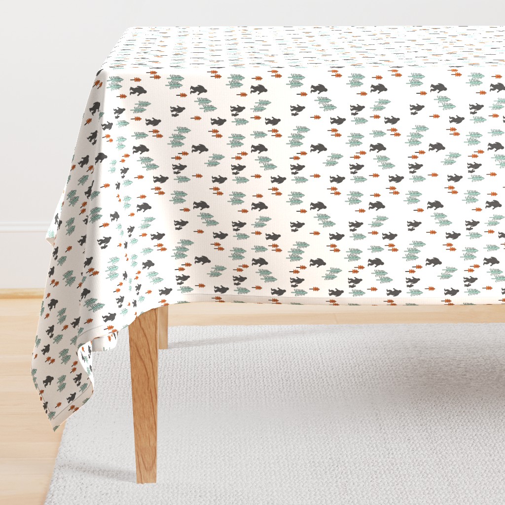 Sasquatch forest mythical animal fabric orange_mint_grey