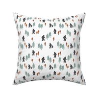 Sasquatch forest mythical animal fabric orange_mint_grey