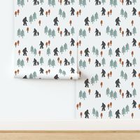 Sasquatch forest mythical animal fabric orange_mint_grey