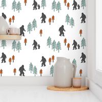 Sasquatch forest mythical animal fabric orange_mint_grey