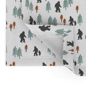 Sasquatch forest mythical animal fabric orange_mint_grey