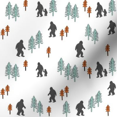 Sasquatch forest mythical animal fabric orange_mint_grey