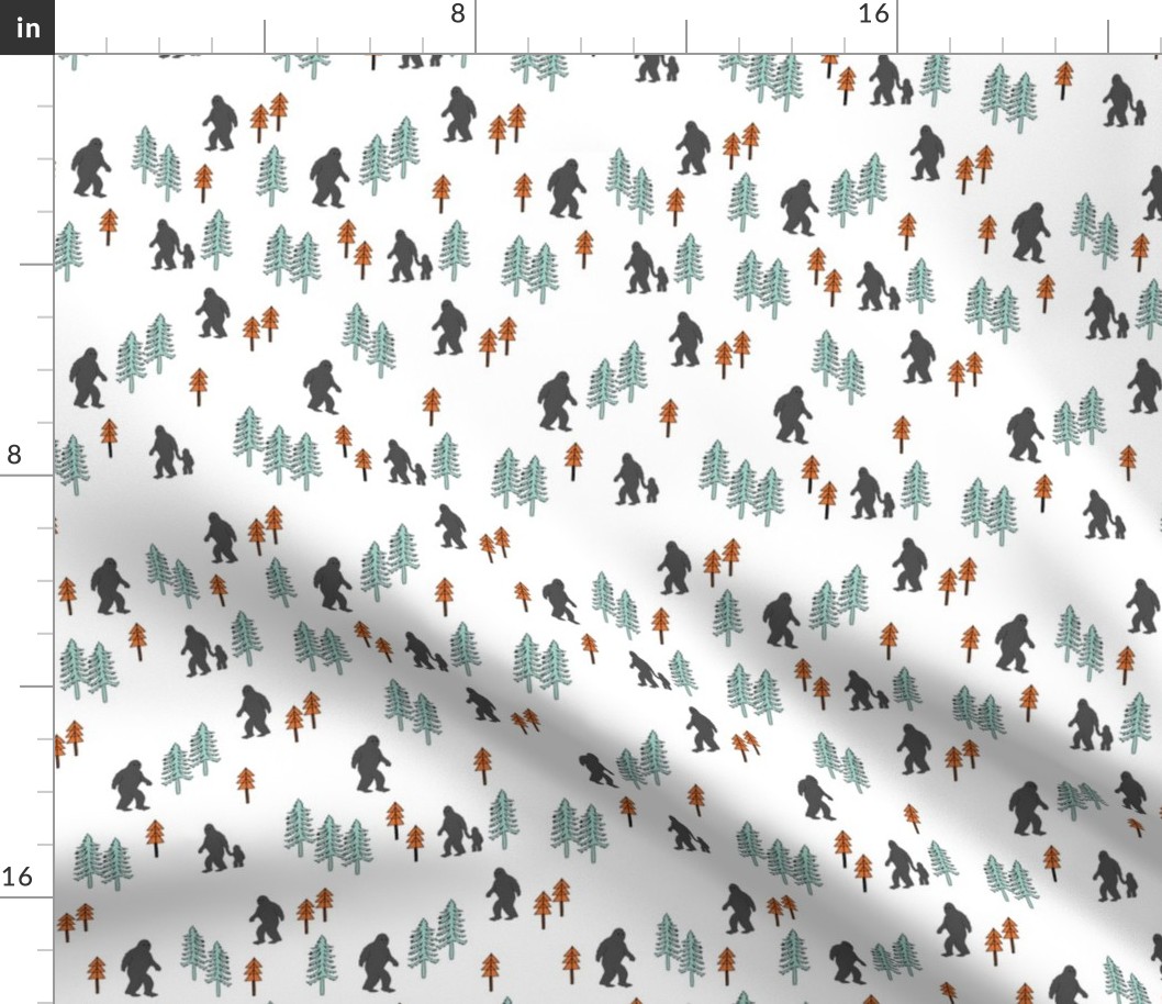 Sasquatch forest mythical animal fabric orange_mint_grey