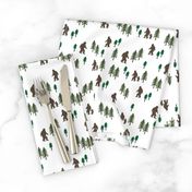 Sasquatch forest mythical animal fabric white_green