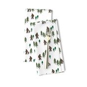 Sasquatch forest mythical animal fabric white_green