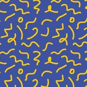 Postmodern Squiggles in Macaroni Yellow + Deep Periwinkle