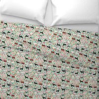 Farm animals cow sheep goat chicken floral fabric mint