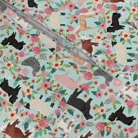 Farm animals cow sheep goat chicken floral fabric mint