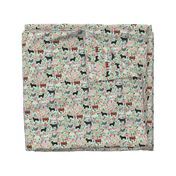 Farm animals cow sheep goat chicken floral fabric mint