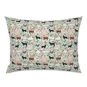 Farm animals cow sheep goat chicken floral fabric mint