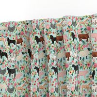 Farm animals cow sheep goat chicken floral fabric mint