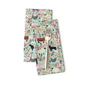 Farm animals cow sheep goat chicken floral fabric mint