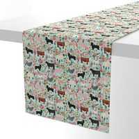 Farm animals cow sheep goat chicken floral fabric mint