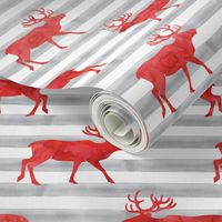 reindeer - red on grey stripes