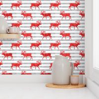 reindeer - red on grey stripes