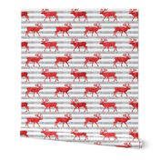 reindeer - red on grey stripes