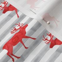 reindeer - red on grey stripes