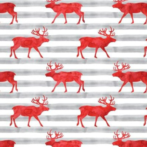 reindeer - red on grey stripes