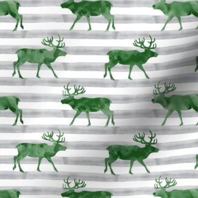 reindeer - green on grey stripes 