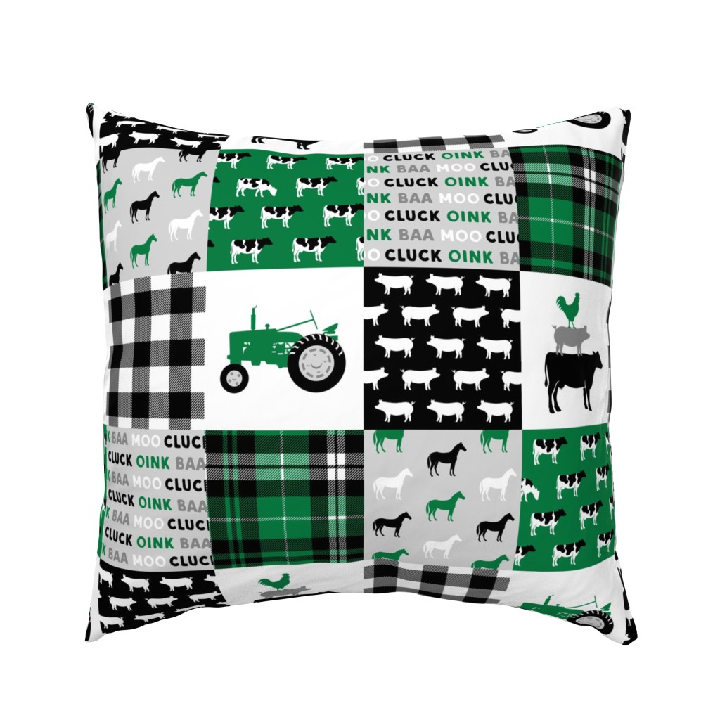 farm life wholecloth - black and green - tractor with plaid