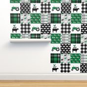 farm life wholecloth - black and green - tractor with plaid